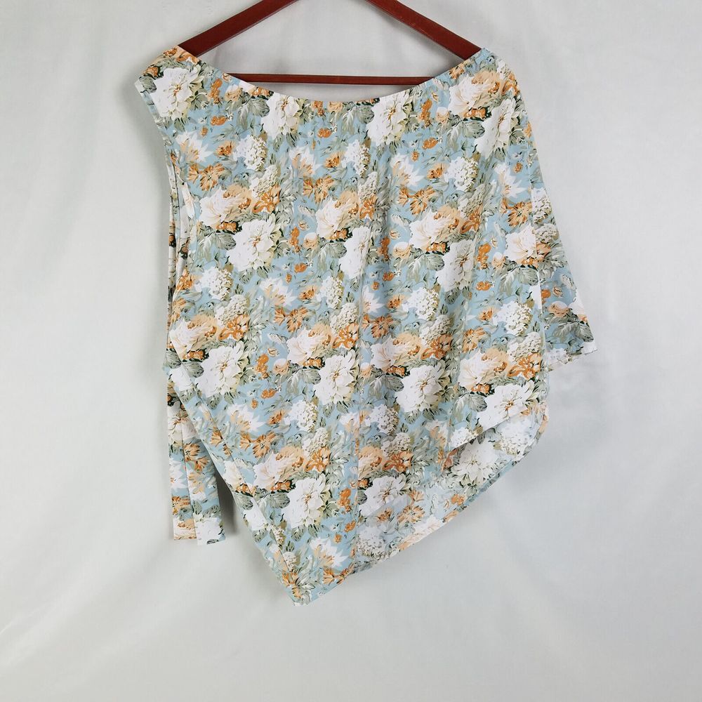 Shein Curve Shirt Women 1XL Blue Asymmetrical Top Floral Sleeveless One Shoulder